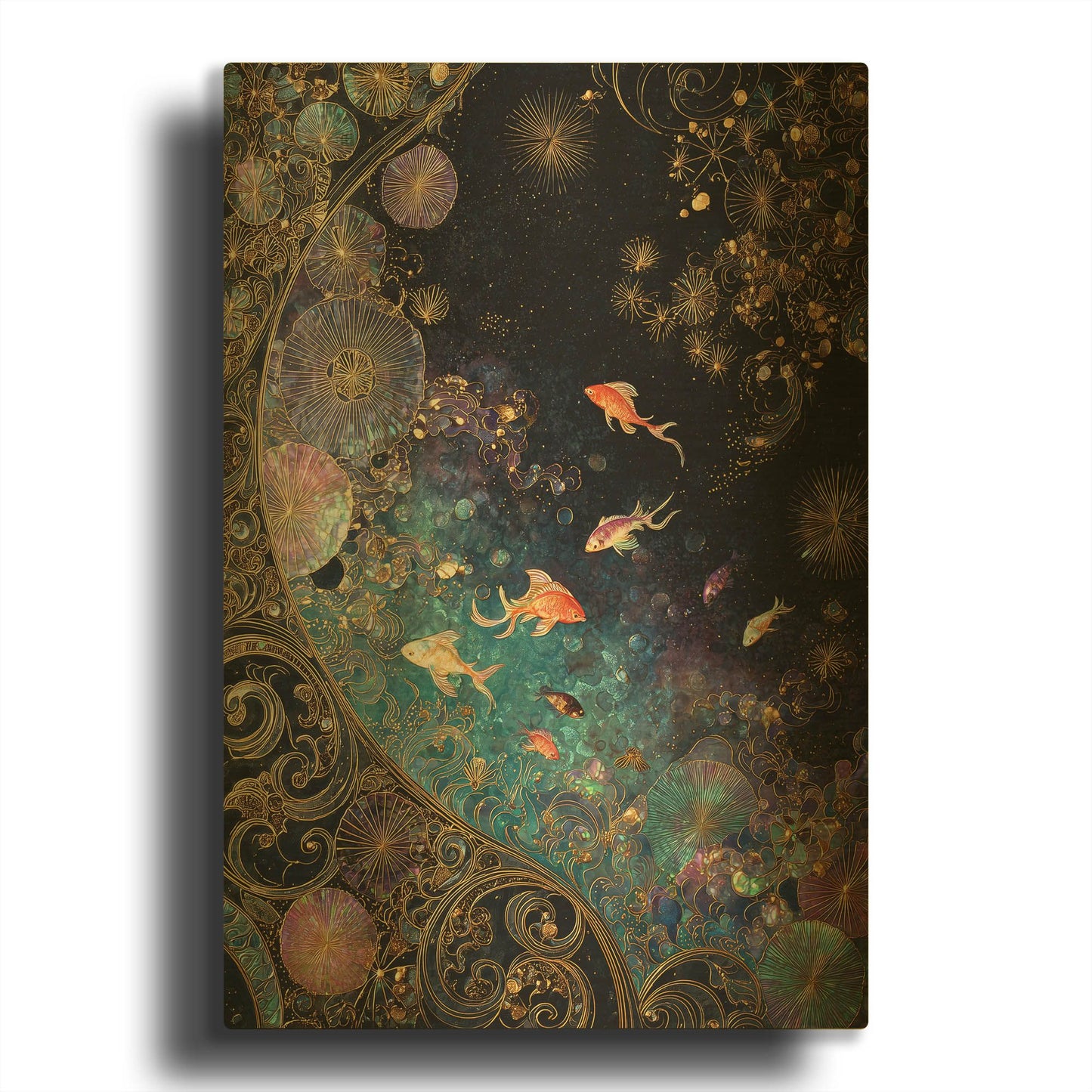 'Koi Galaxy' By Rich Monet Gold Metal Wall Art