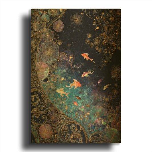 'Koi Galaxy' By Rich Monet Gold Metal Wall Art