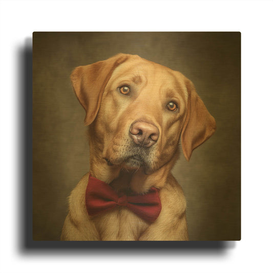 'Labrador Retriever In Bowtie' By Rich Monet Gold Metal Wall Art