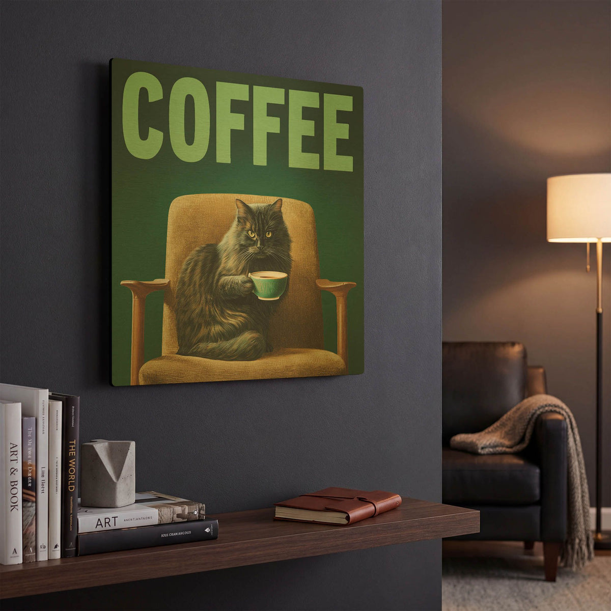 'Coffee Cat' By Rich Monet Gold Metal Wall Art