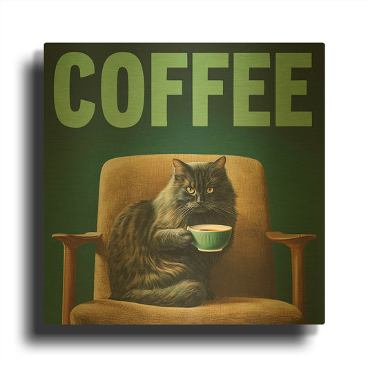 'Coffee Cat' By Rich Monet Gold Metal Wall Art