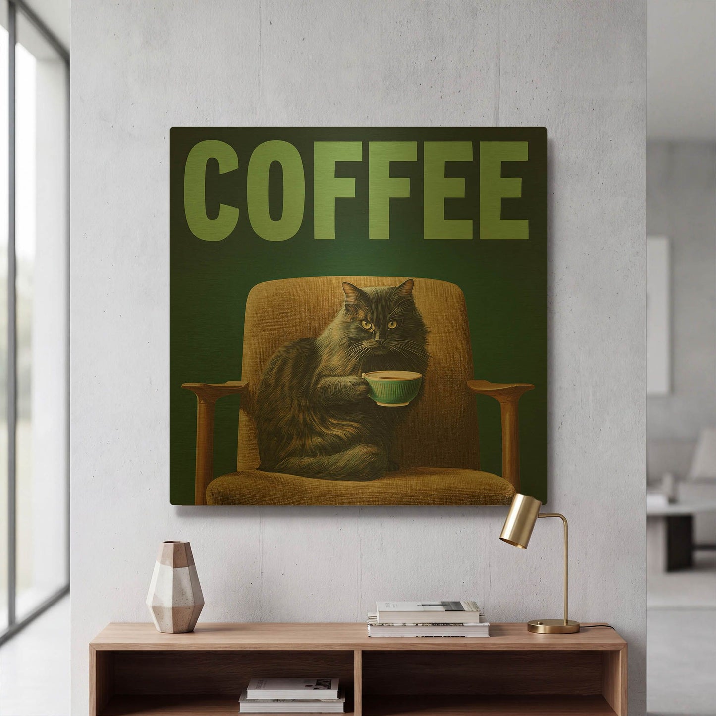 'Coffee Cat' By Rich Monet Gold Metal Wall Art