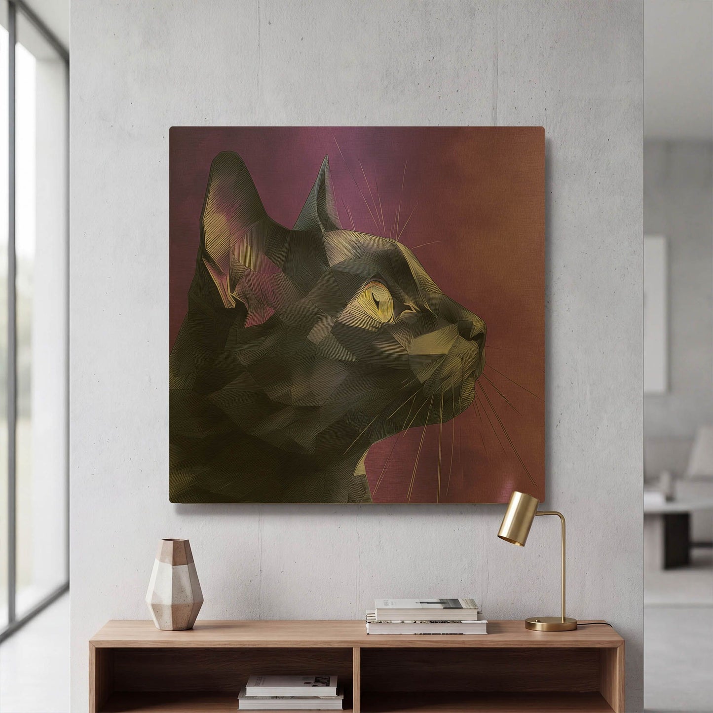 'Geocat' By Rich Monet Gold Metal Wall Art