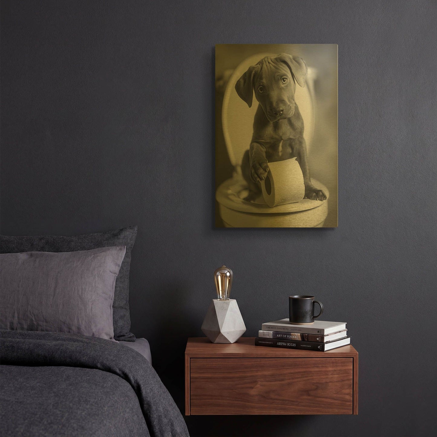 'The Bathroom Matron 3' By Rich Monet Gold Metal Wall Art