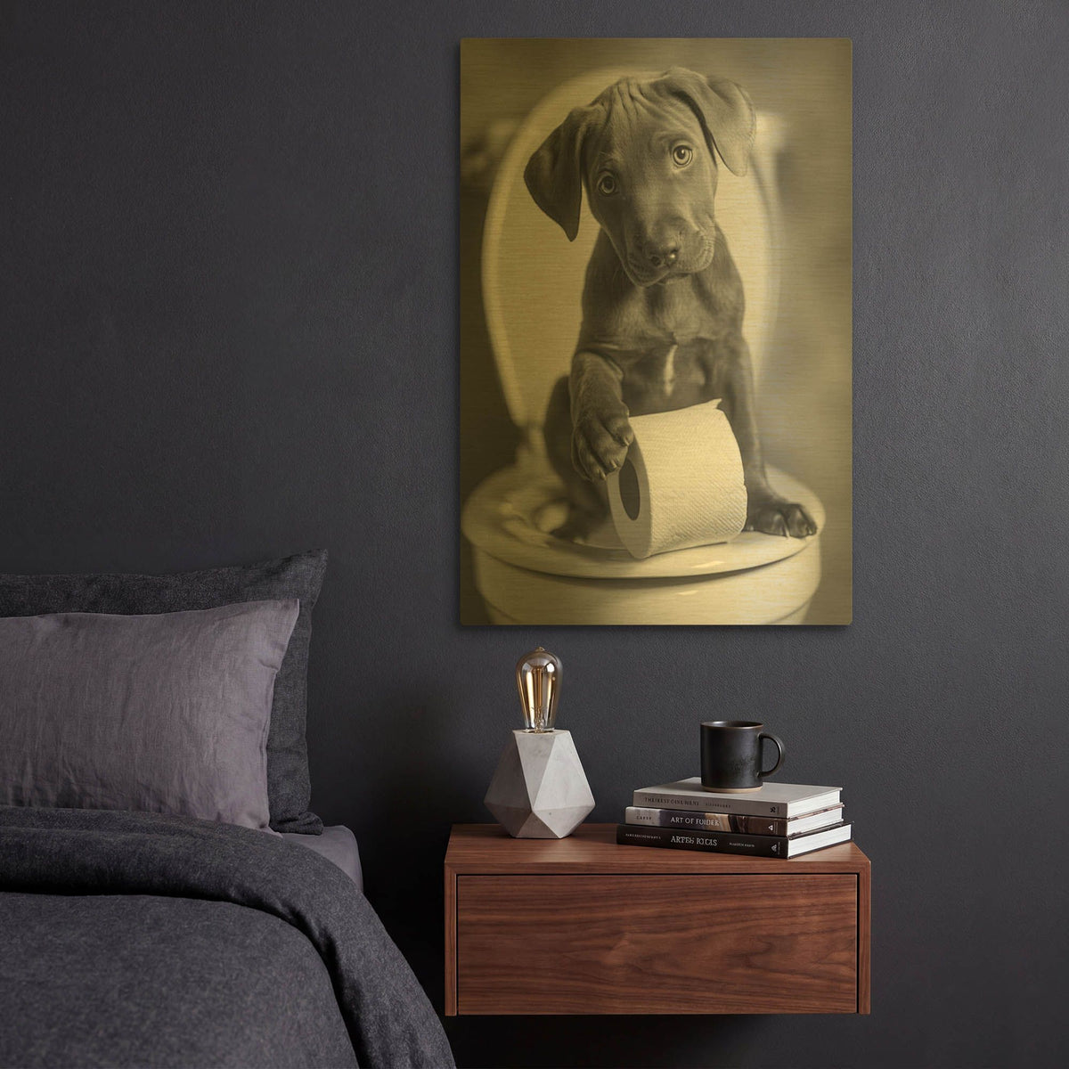 'The Bathroom Matron 3' By Rich Monet Gold Metal Wall Art