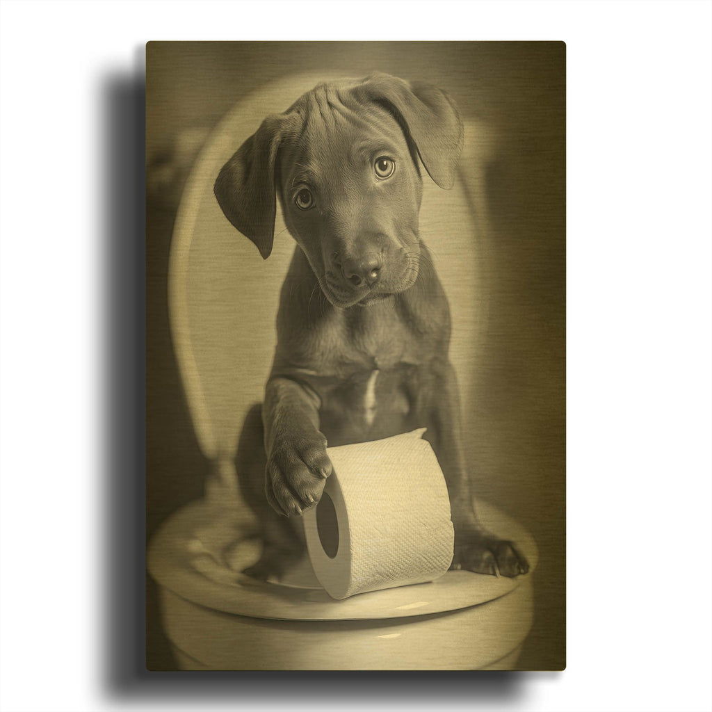 'The Bathroom Matron 3' By Rich Monet Gold Metal Wall Art