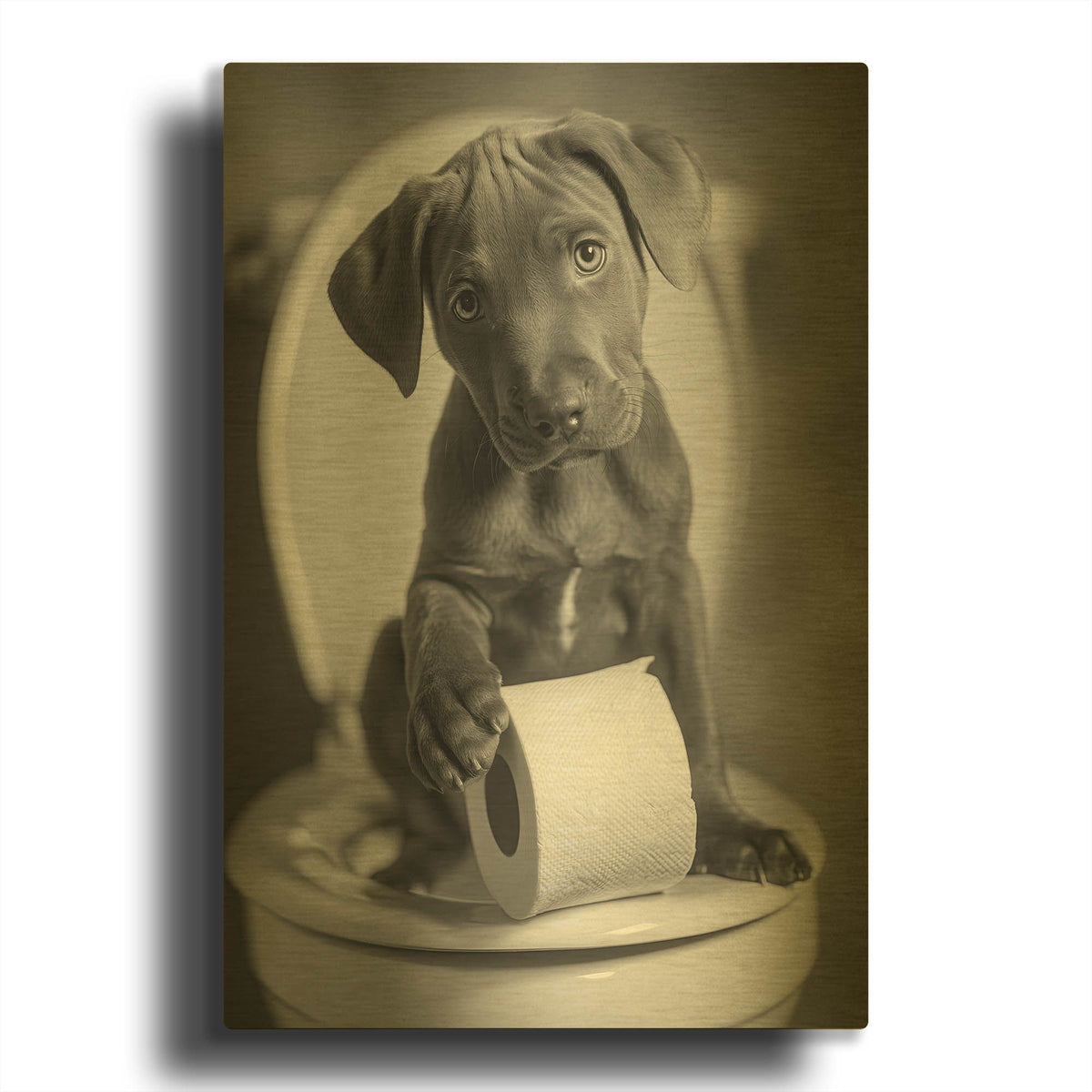 'The Bathroom Matron 3' By Rich Monet Gold Metal Wall Art