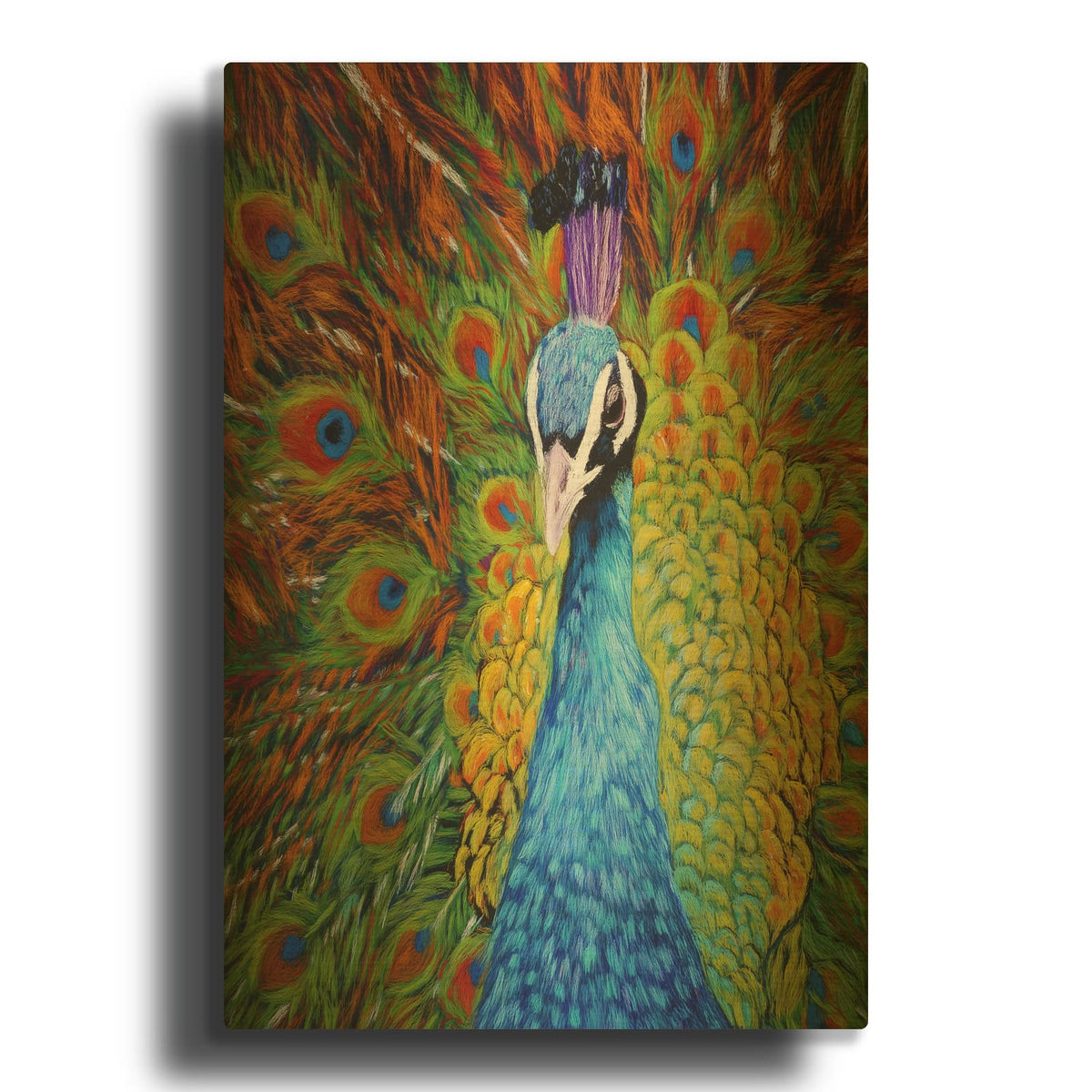 'Colorful Peacock' By Rey Klimt Gold Metal Wall Art