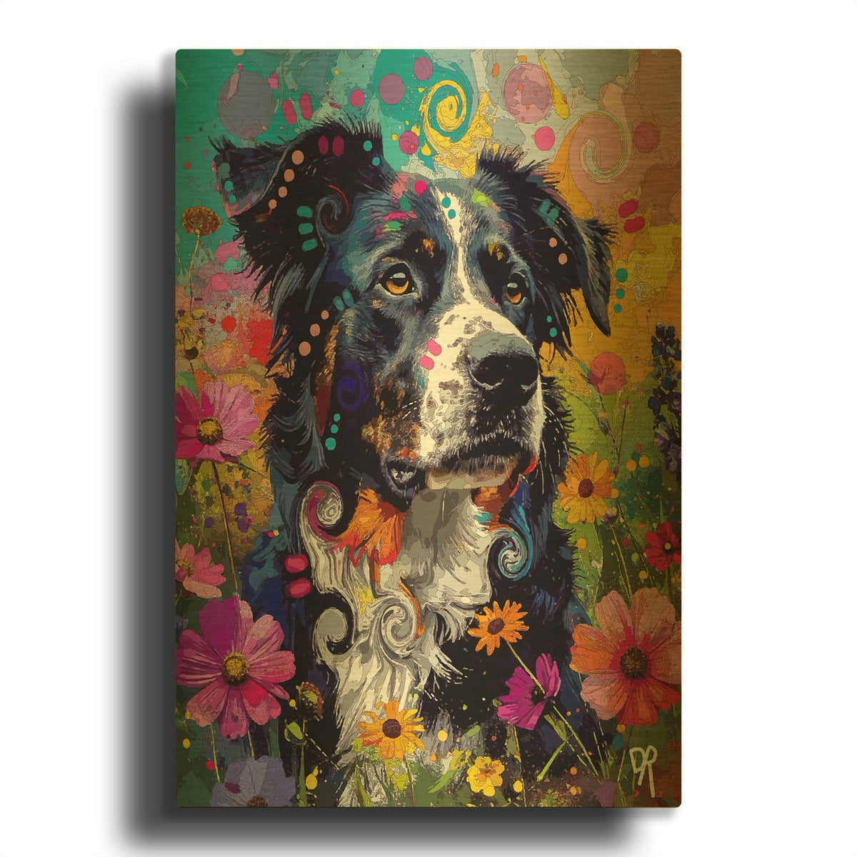 'The Garden Collie' By Dean Russo Gold Metal Wall Art