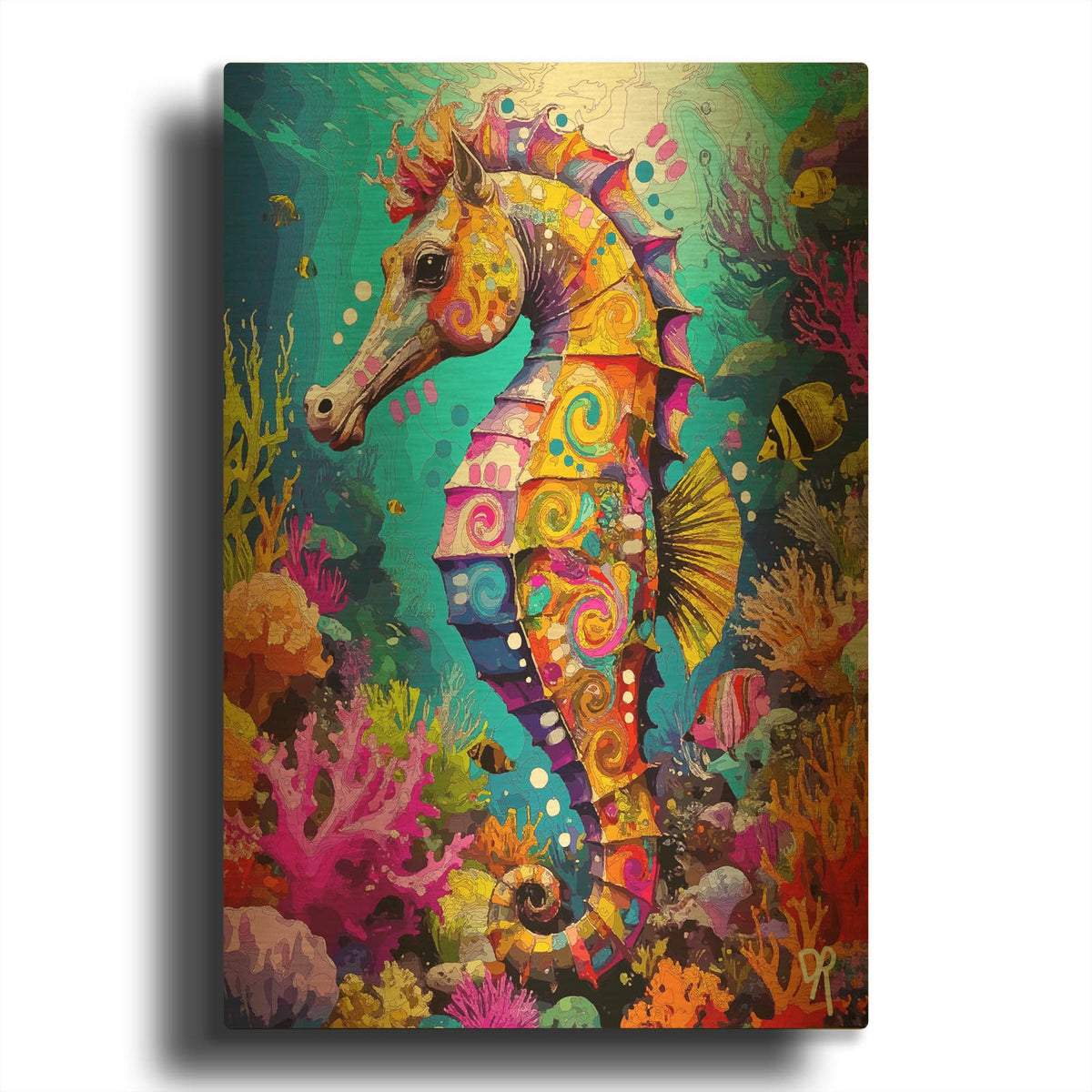 'The Scenic Seahorse' By Dean Russo Gold Metal Wall Art