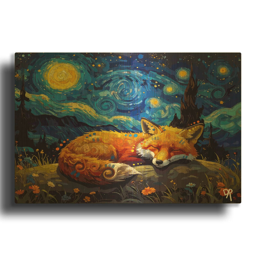 'The Starry Fox Dreamer' By Dean Russo Gold Metal Wall Art