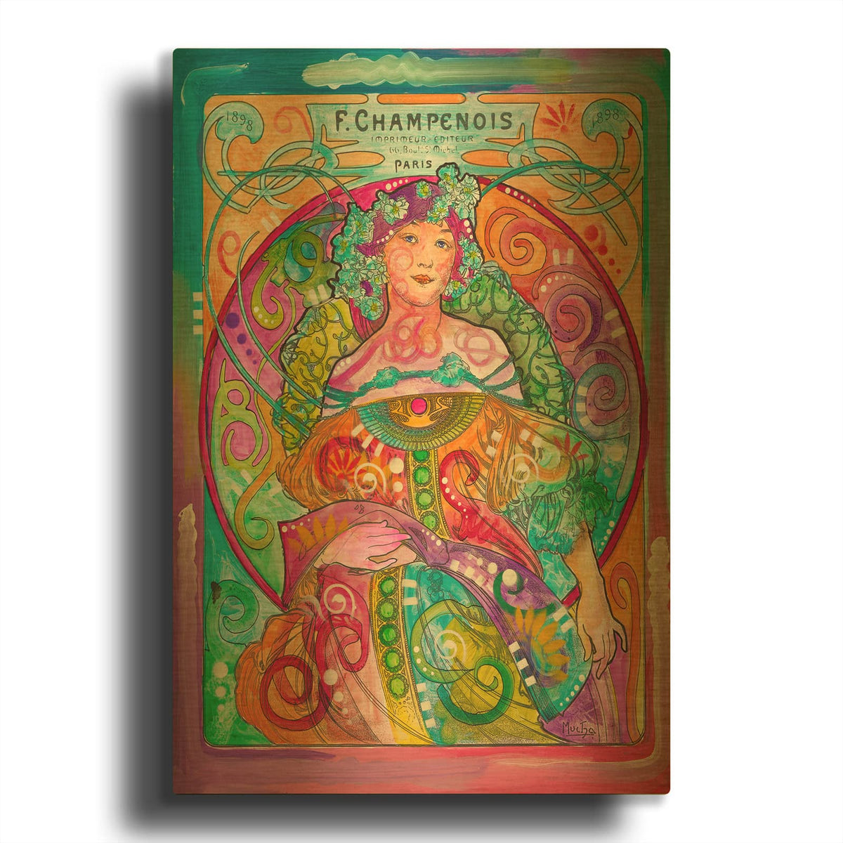 'Champenois Mucha' By Dean Russo Gold Metal Wall Art
