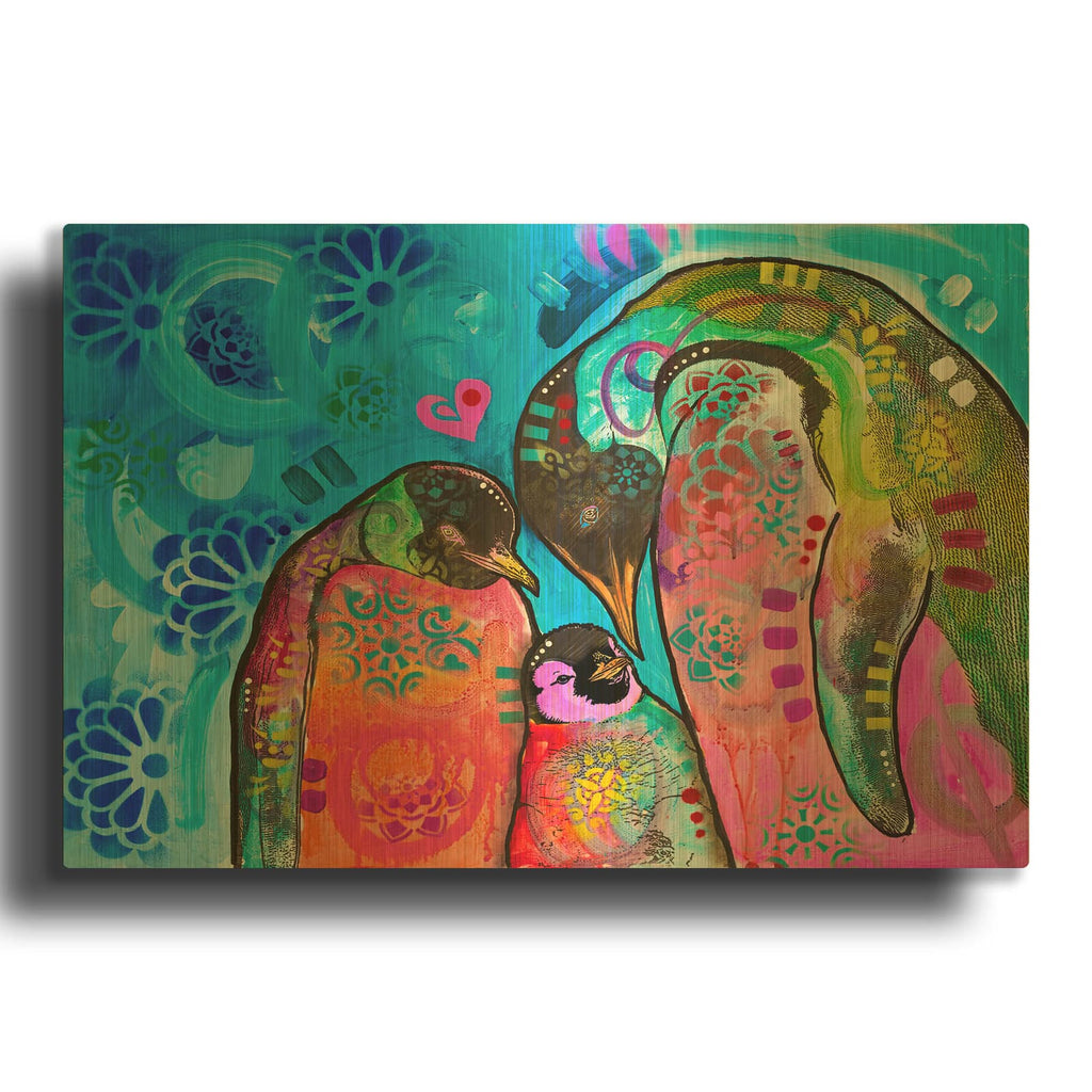 'Penguin Family' By Dean Russo Gold Metal Wall Art
