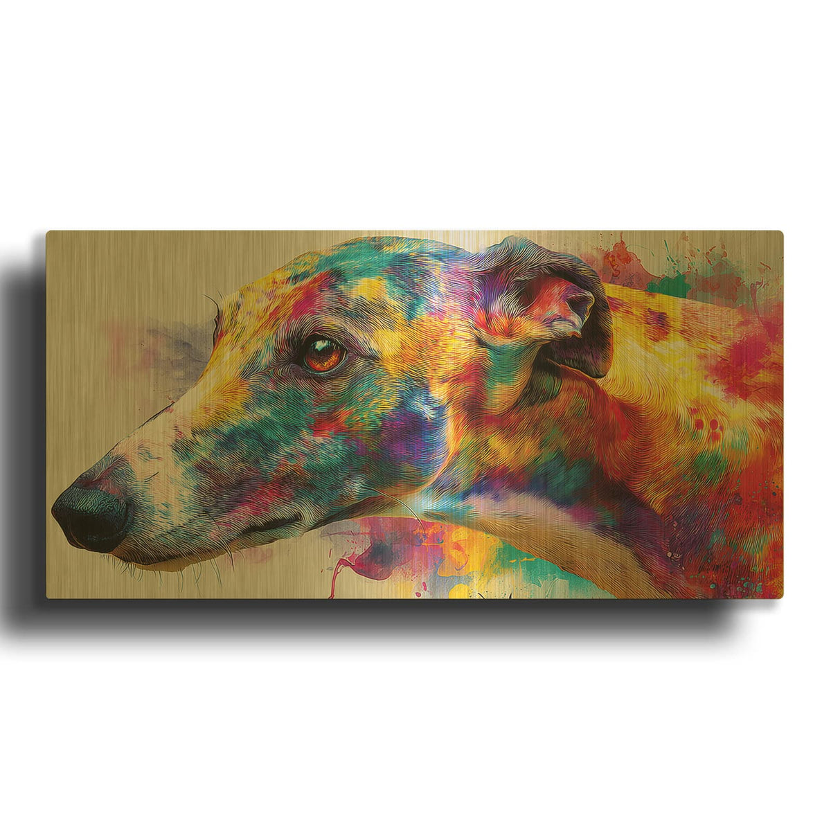 'Colorful Greyhound' By Ann Klee Gold Metal Wall Art