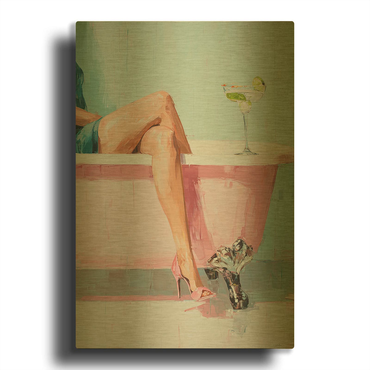 'Dry Martini Bath Type Of Day' By Ann Klee Gold Metal Wall Art