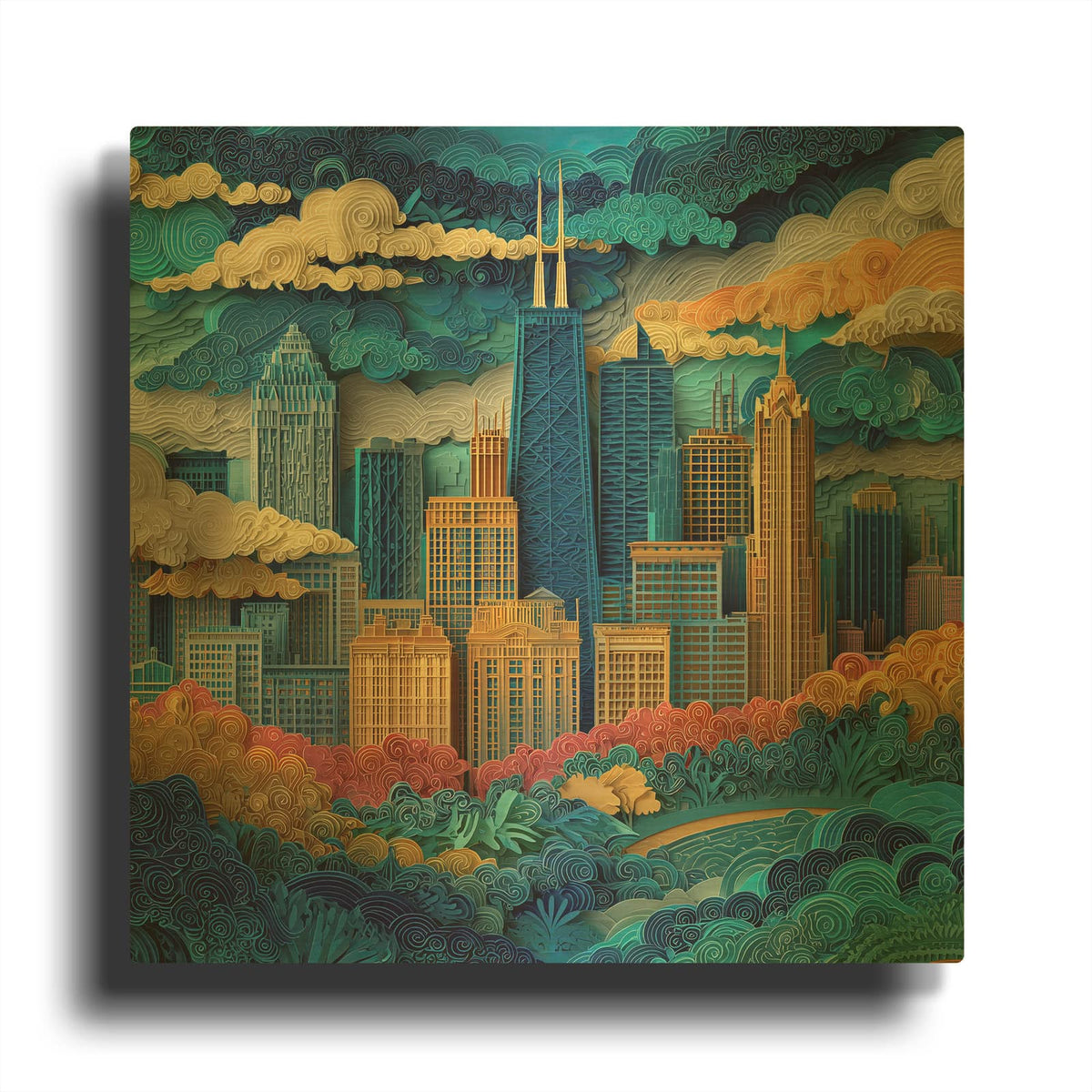 'Paper Cut Chicago 1' By Ann Klee Gold Metal Wall Art