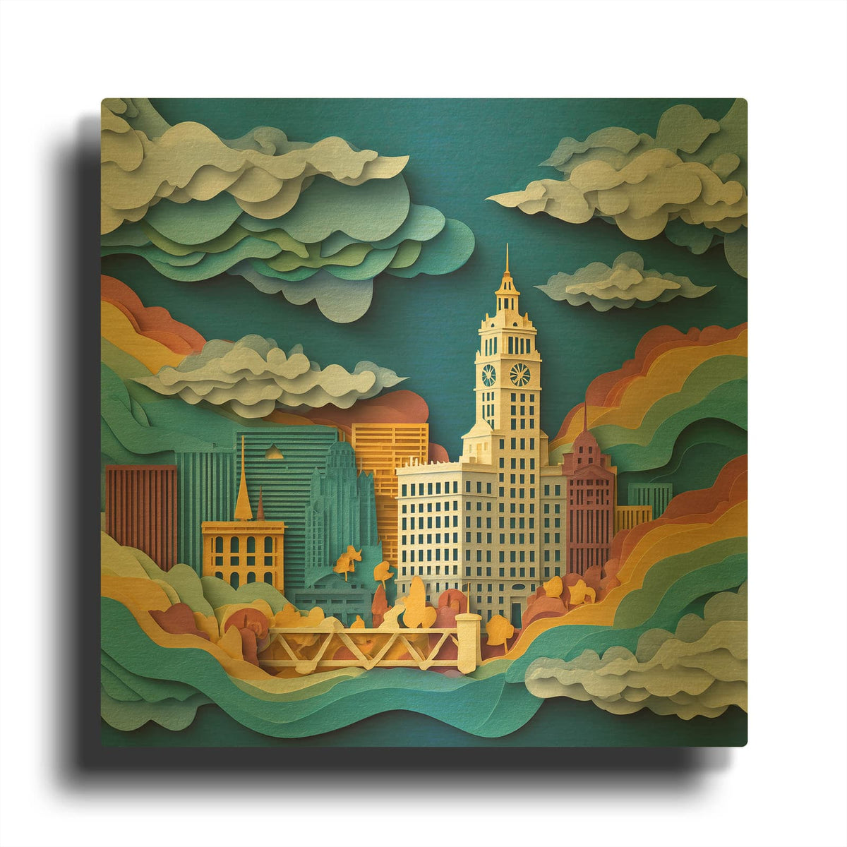 'Paper Cut Chicago 2' By Ann Klee Gold Metal Wall Art
