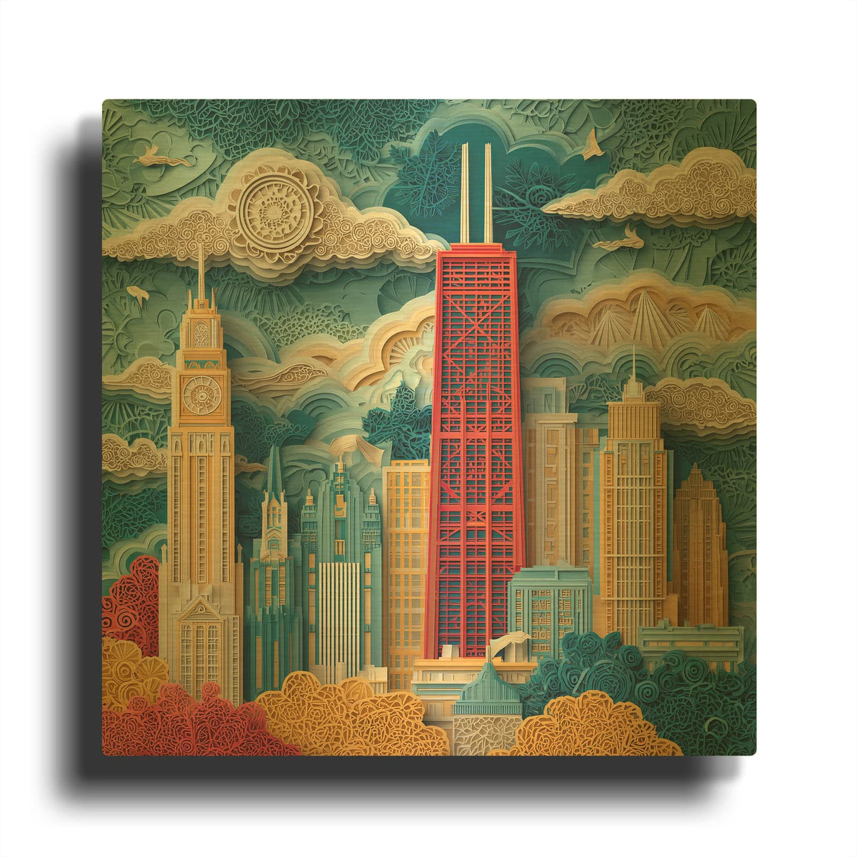 'Paper Cut Chicago 3' By Ann Klee Gold Metal Wall Art