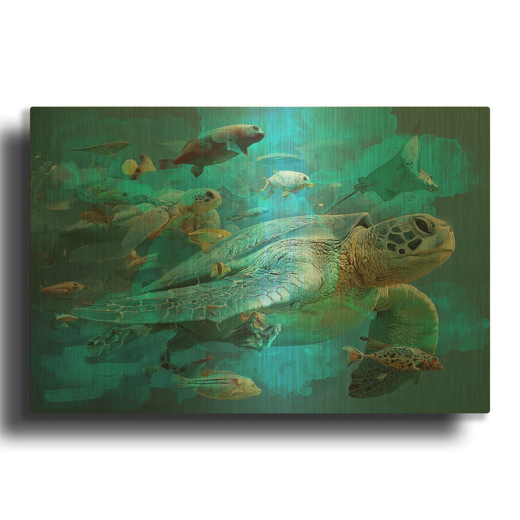 'Sea Turtle Swim' By Ann Klee Gold Metal Wall Art