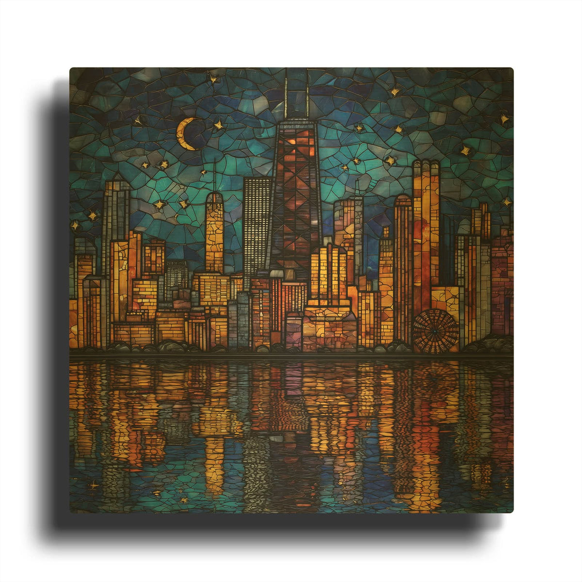 'Stained Glass Chicago' By Ann Klee Gold Metal Wall Art