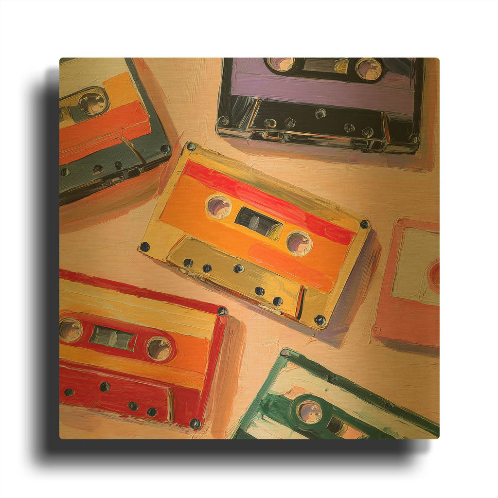 'Vintage Cassette Tape 1' By Ann Klee Gold Metal Wall Art