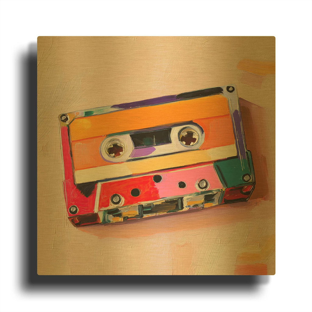 'Vintage Cassette Tape 2' By Ann Klee Gold Metal Wall Art
