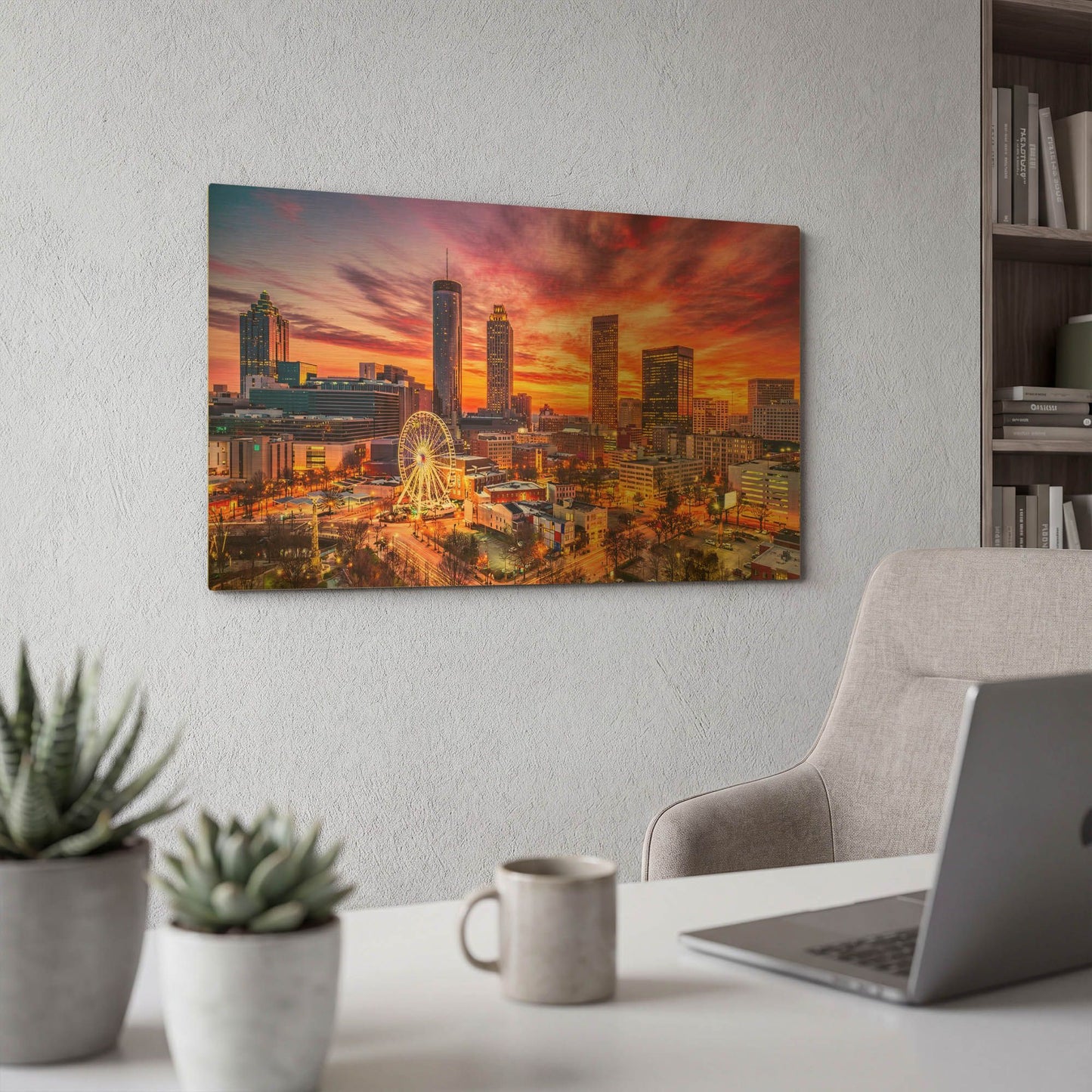 'Atlanta Skyline At Sunset' By Rich Monet Gold Metal Wall Art