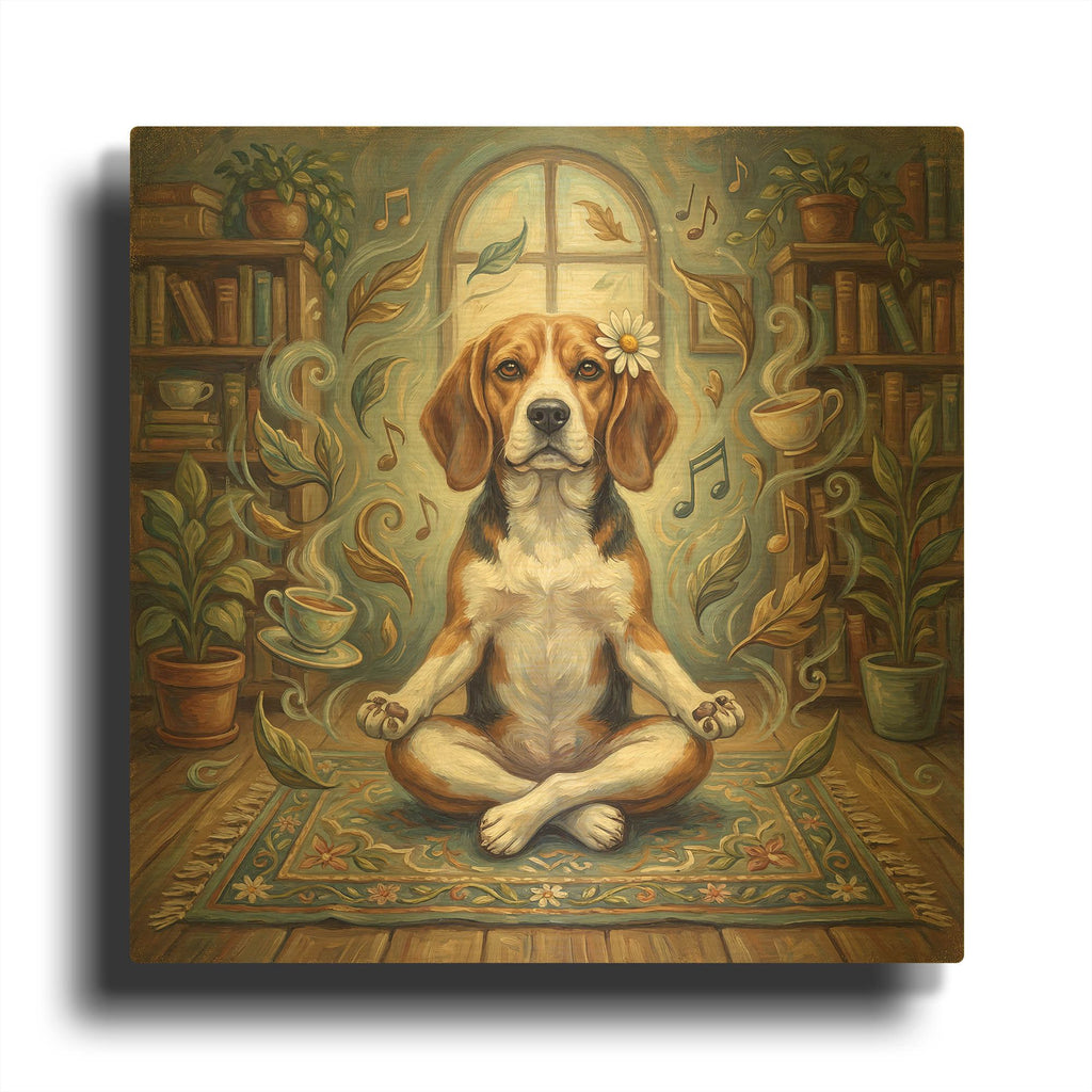 'Beagle Yoga Lotus' By Rich Monet Gold Metal Wall Art