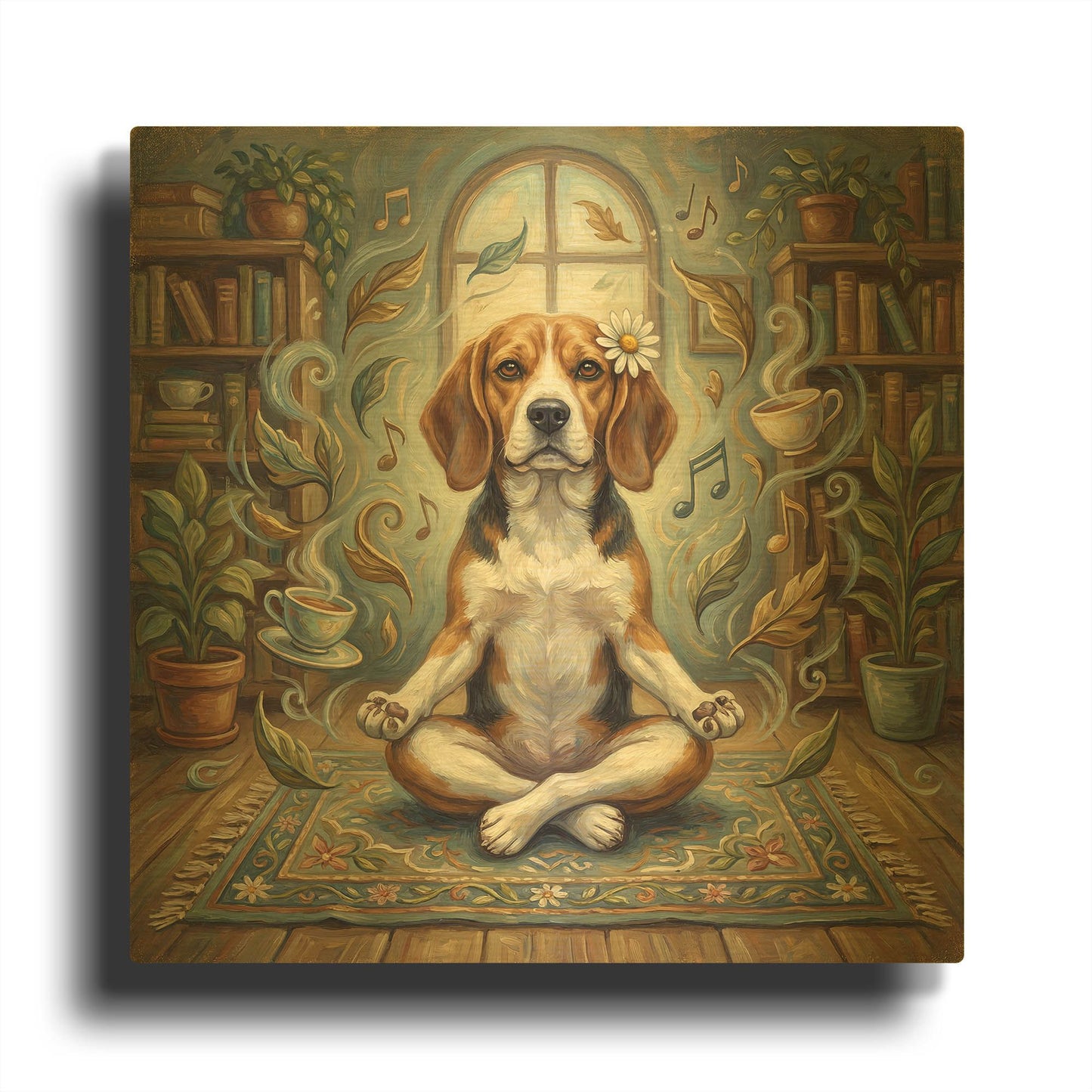 'Beagle Yoga Lotus' By Rich Monet Gold Metal Wall Art