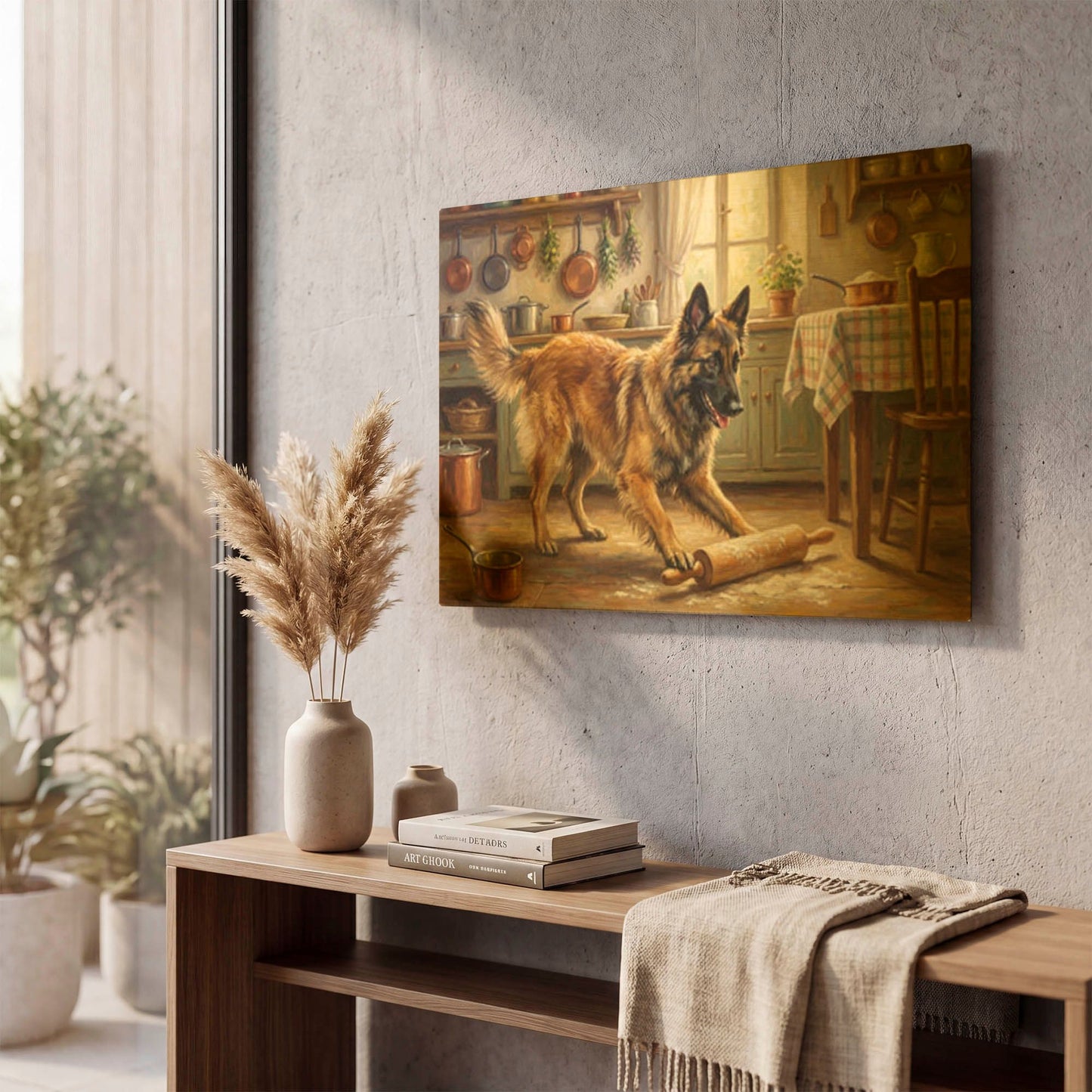 'Belgian Malinois In The Kitchen' By Rich Monet Gold Metal Wall Art