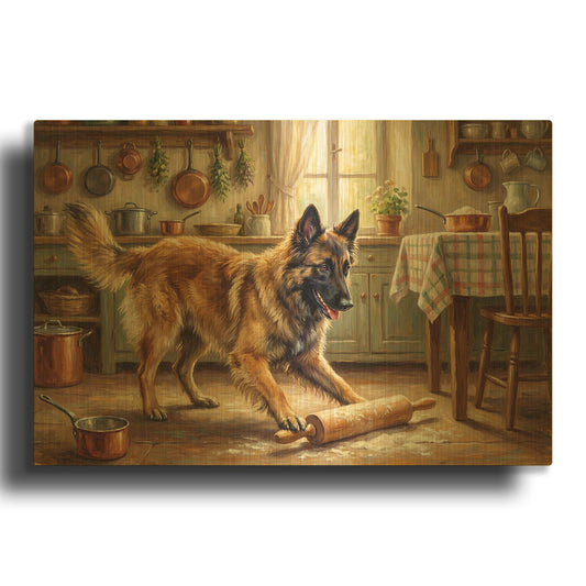 'Belgian Malinois In The Kitchen' By Rich Monet Gold Metal Wall Art