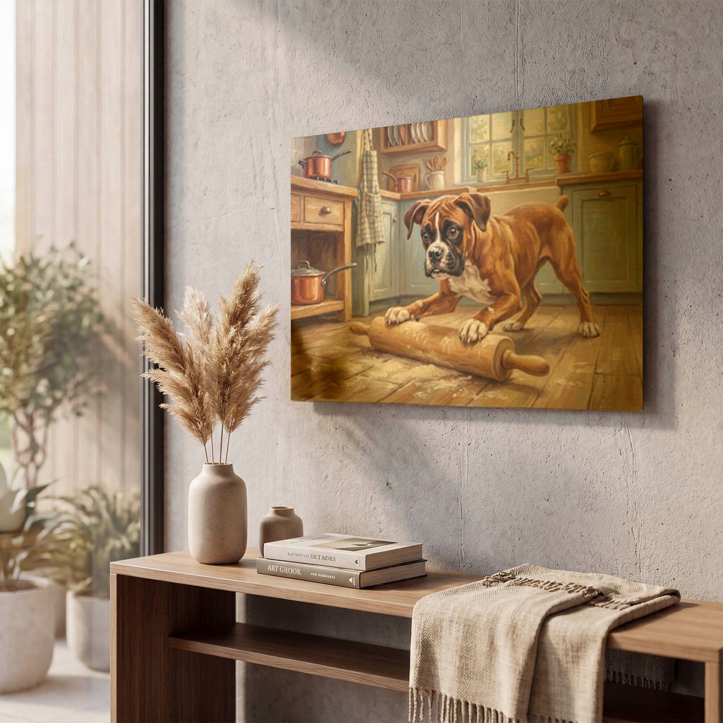'Boxer In The Kitchen' By Rich Monet Gold Metal Wall Art