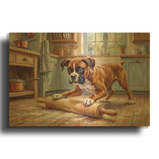 'Boxer In The Kitchen' By Rich Monet Gold Metal Wall Art