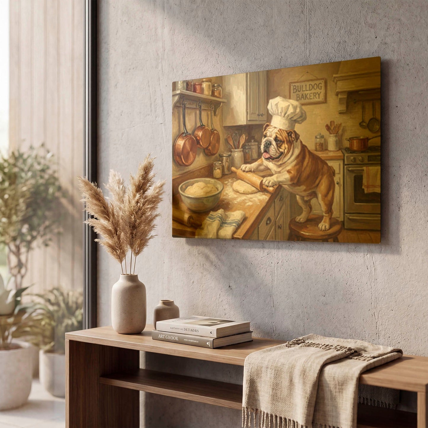 'Bulldog In The Kitchen' By Rich Monet Gold Metal Wall Art