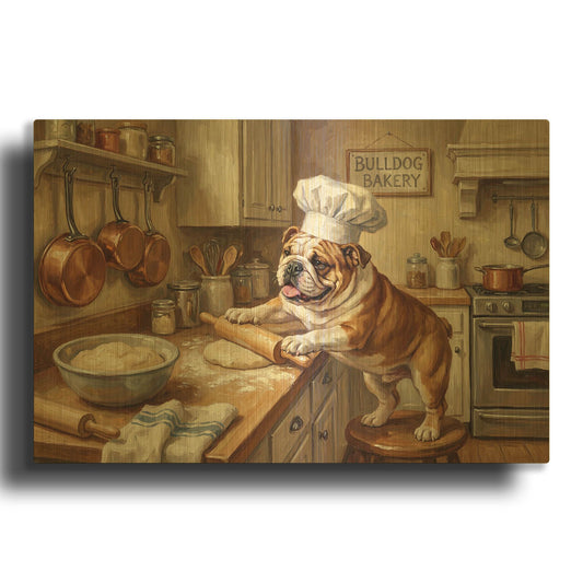 'Bulldog In The Kitchen' By Rich Monet Gold Metal Wall Art