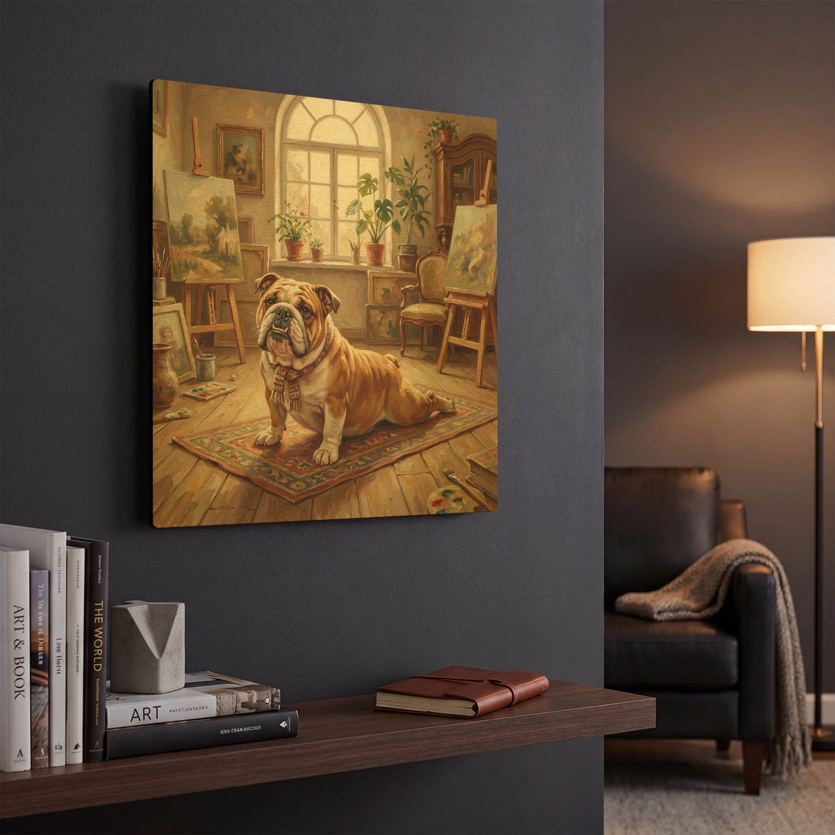'Bulldog Yoga Cobra Pose' By Rich Monet Gold Metal Wall Art