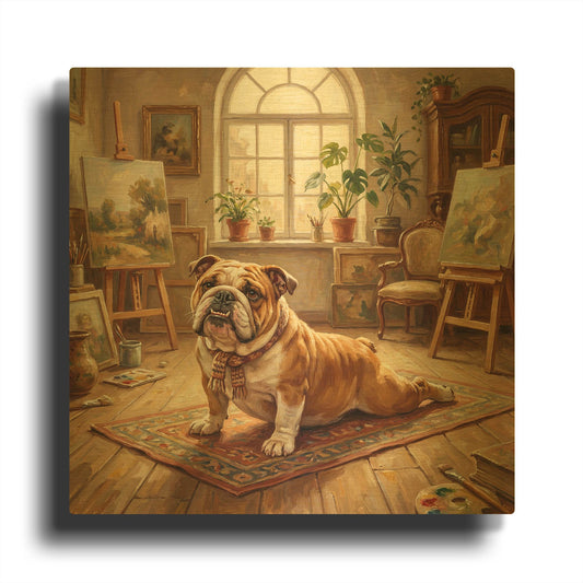'Bulldog Yoga Cobra Pose' By Rich Monet Gold Metal Wall Art