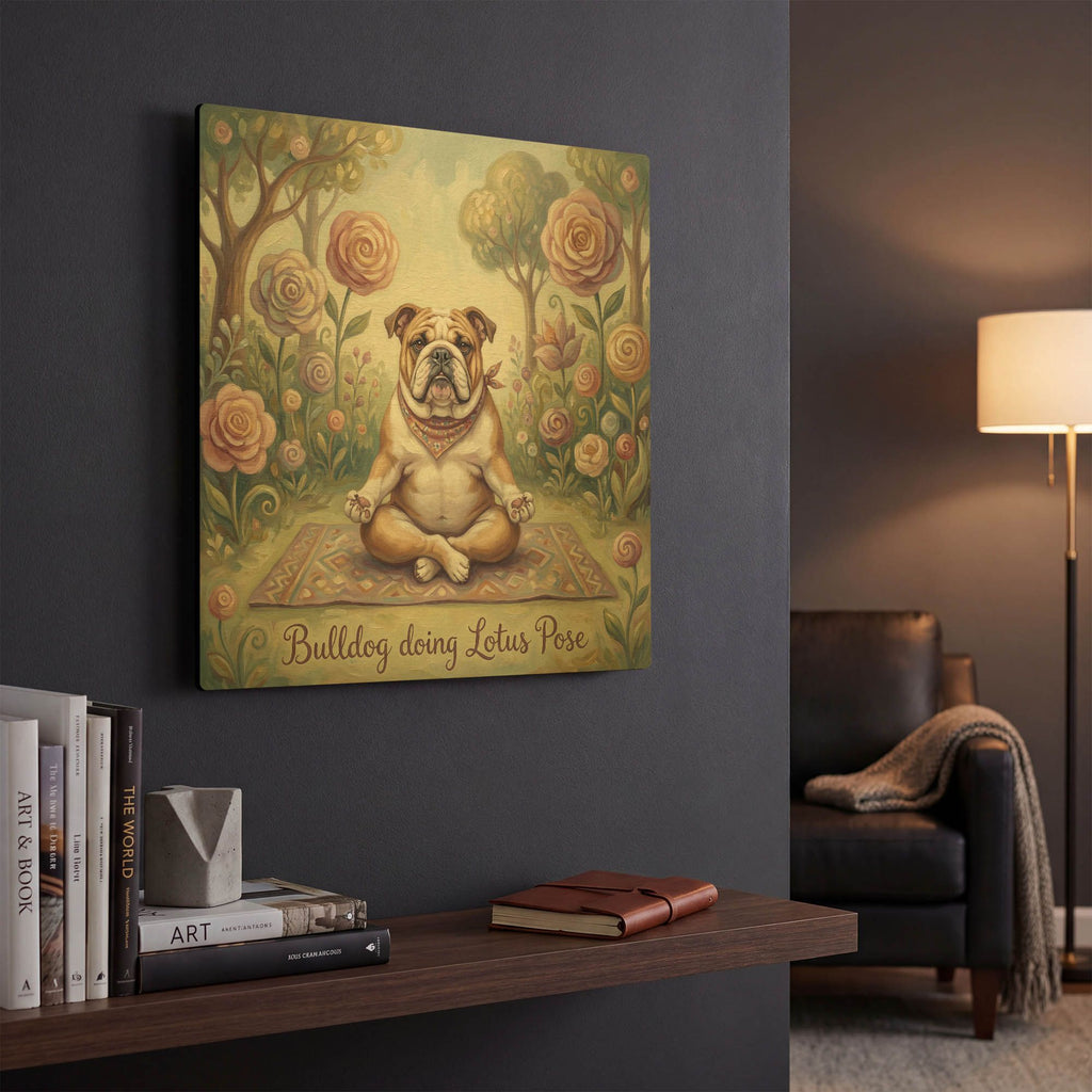 'Bulldog Yoga Lotu Pose' By Rich Monet Gold Metal Wall Art