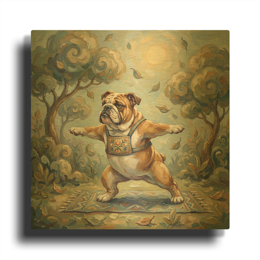 'Bulldog Yoga Warrior Pose' By Rich Monet Gold Metal Wall Art