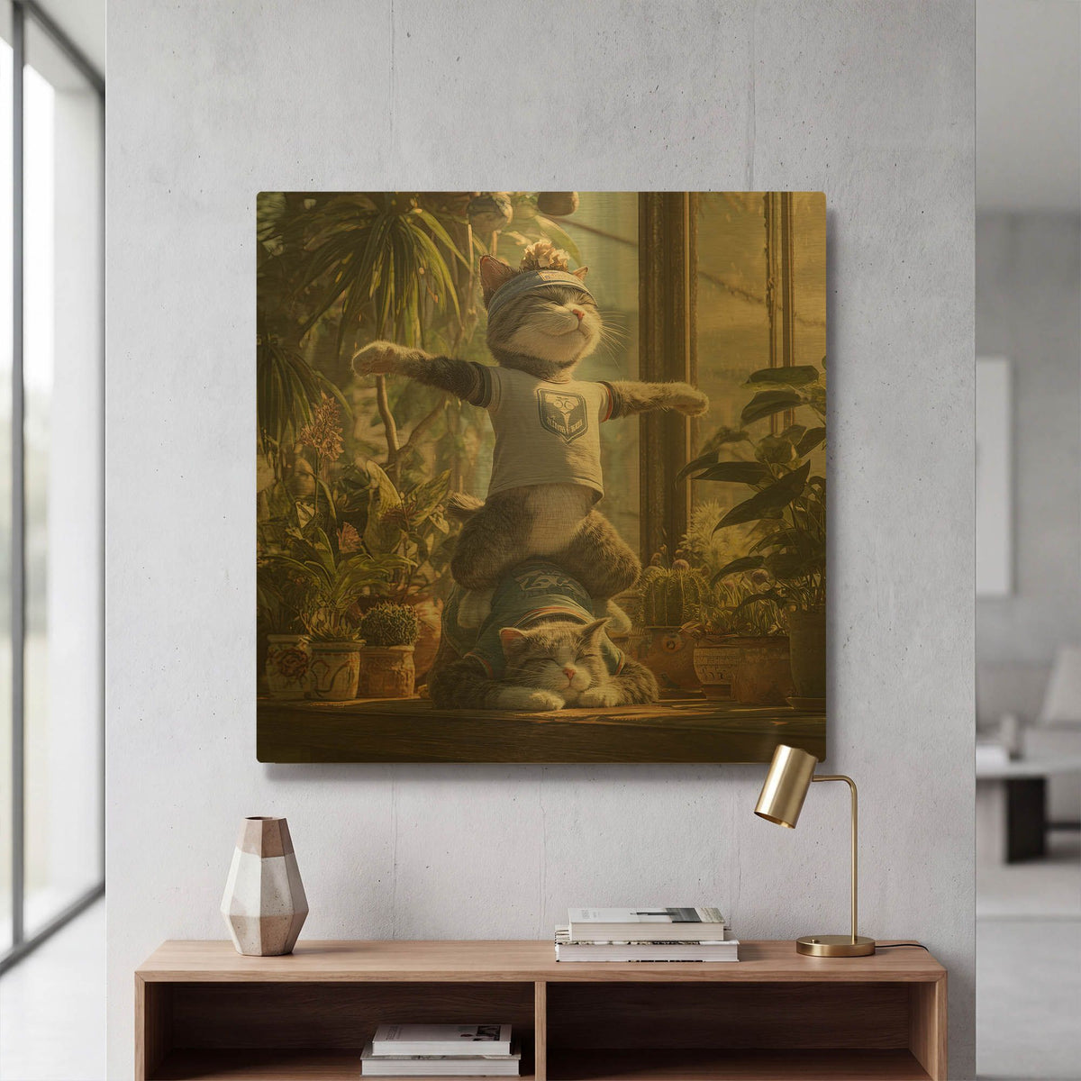 'Cat Team Yoga' By Rich Monet Gold Metal Wall Art