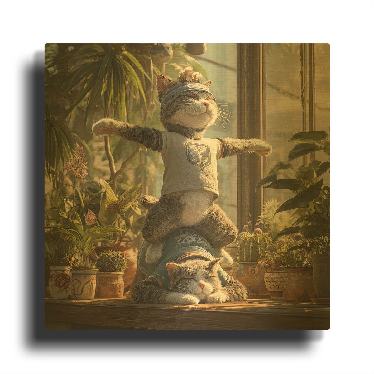 'Cat Team Yoga' By Rich Monet Gold Metal Wall Art