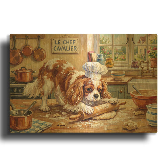 'Cavalier King Charles Spaniel In The Kitchen' By Rich Monet Gold Metal Wall Art