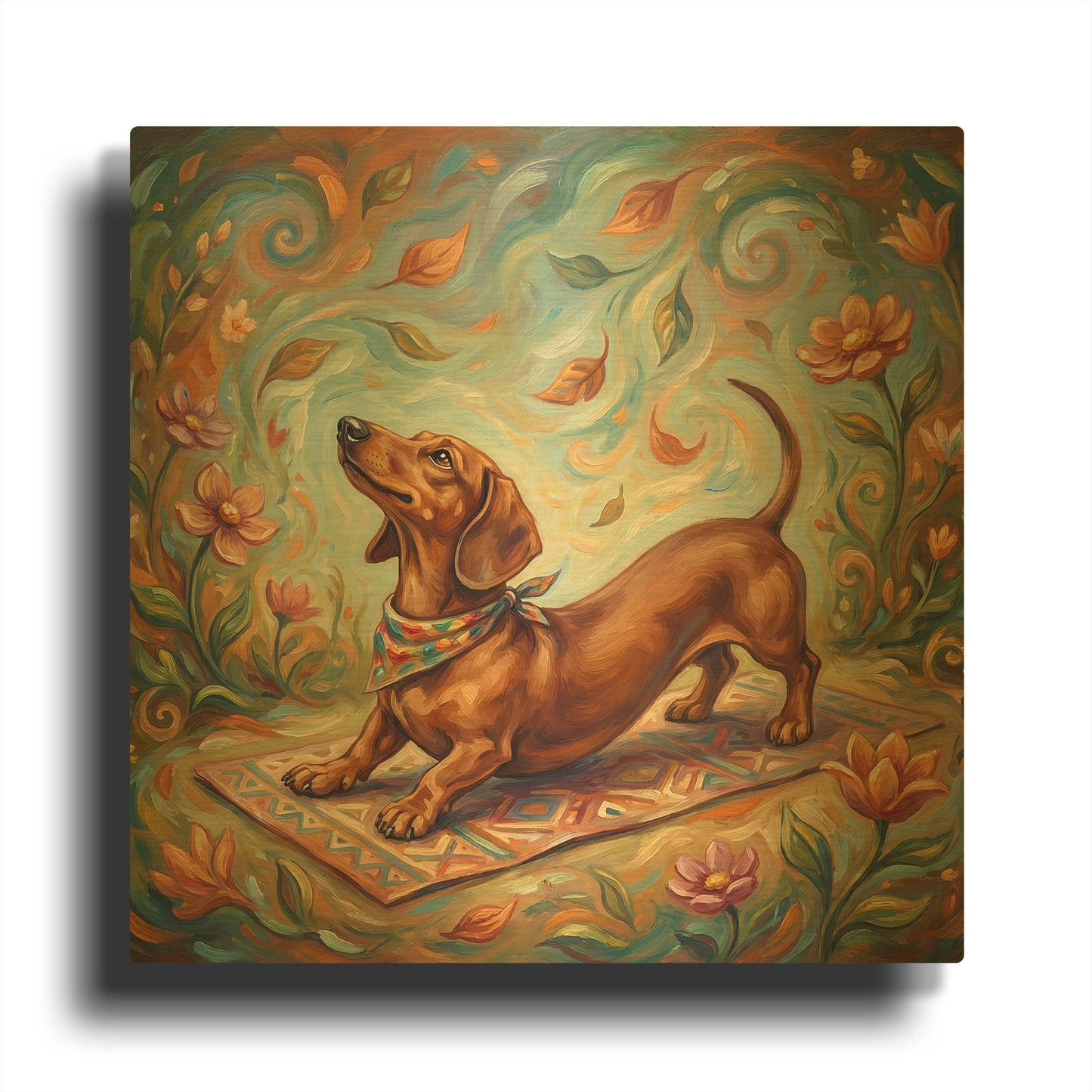 'Dachshund Yoga Cobra Pose' By Rich Monet Gold Metal Wall Art