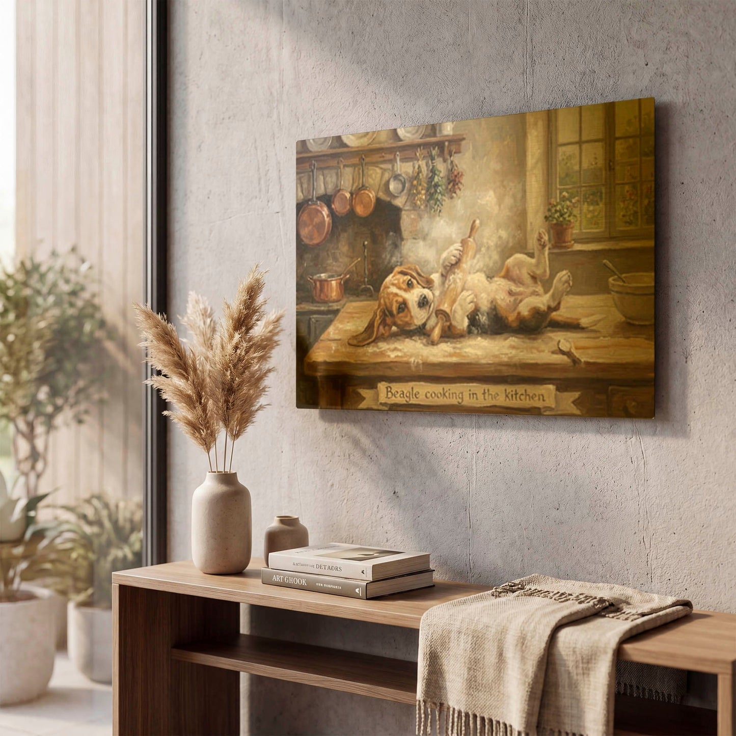 'Beagle In The Kitchen' By Rich Monet Gold Metal Wall Art