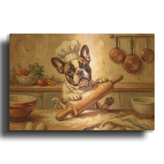 'French Bulldog In The Kitchen' By Rich Monet Gold Metal Wall Art