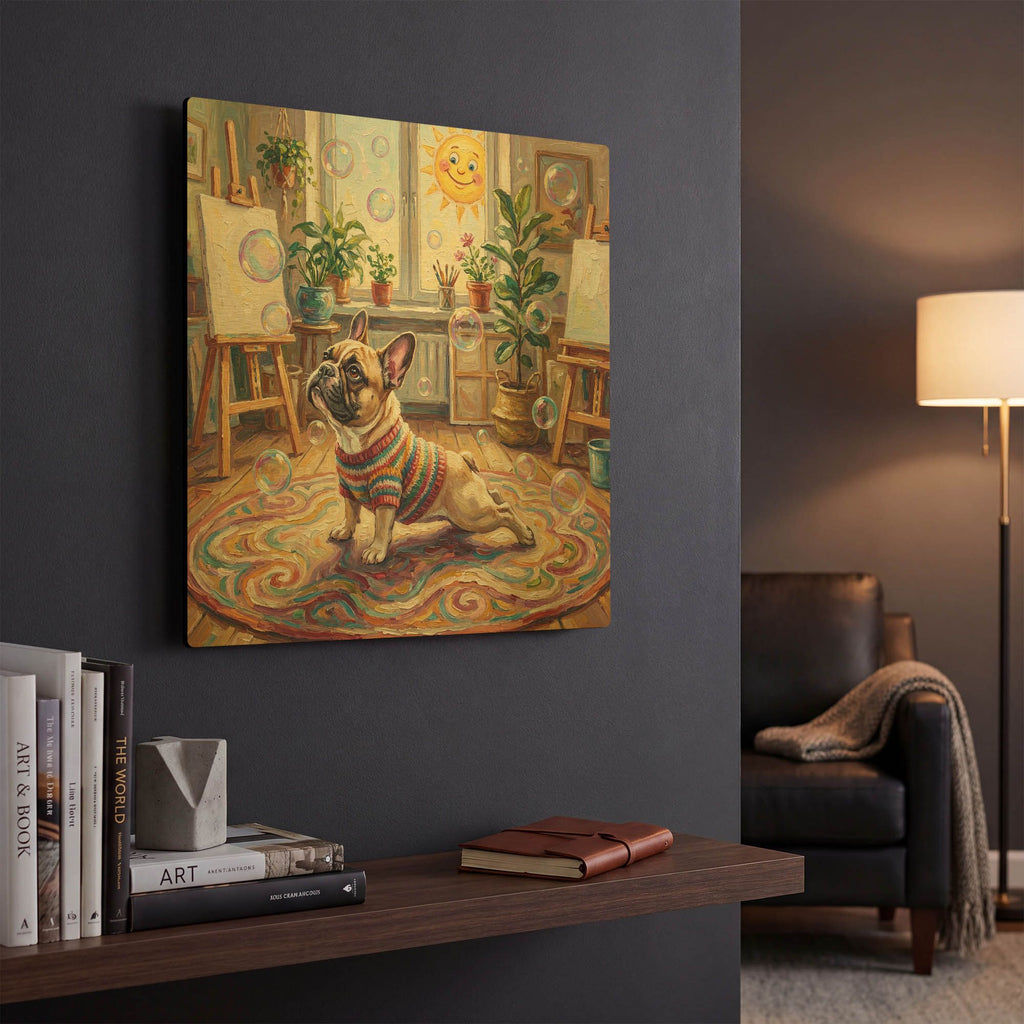 'French Bulldog Yoga Cobra Pose' By Rich Monet Gold Metal Wall Art