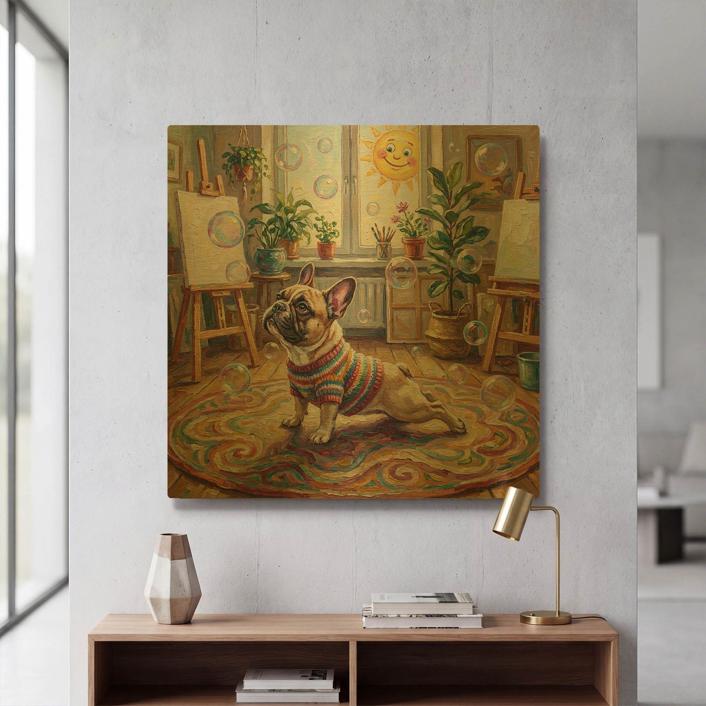'French Bulldog Yoga Cobra Pose' By Rich Monet Gold Metal Wall Art