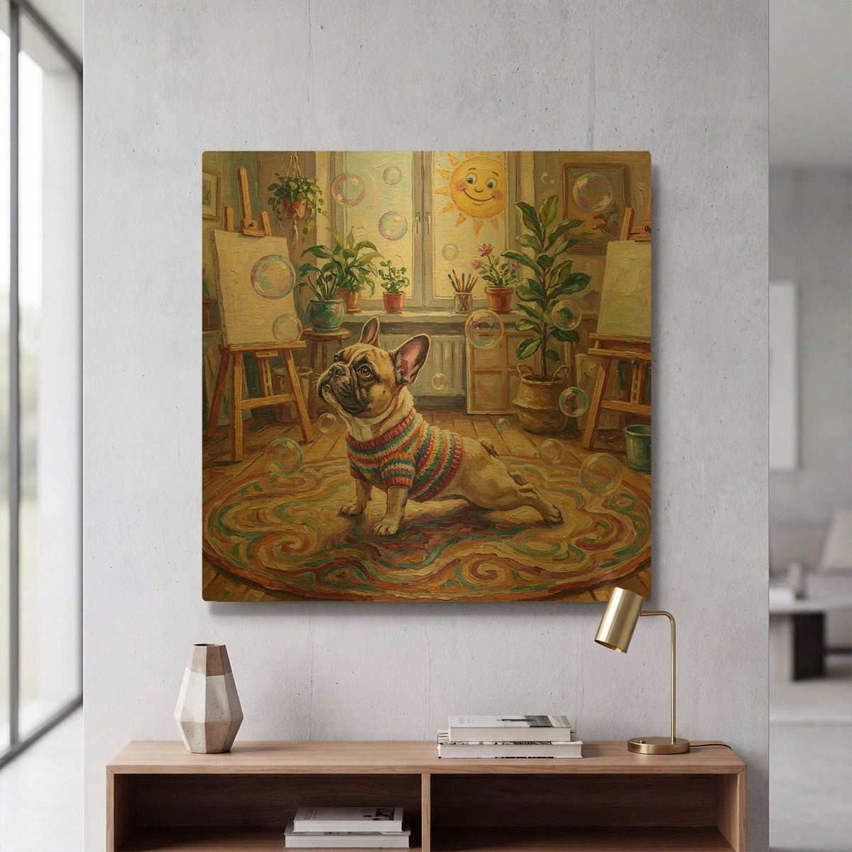 'French Bulldog Yoga Cobra Pose' By Rich Monet Gold Metal Wall Art