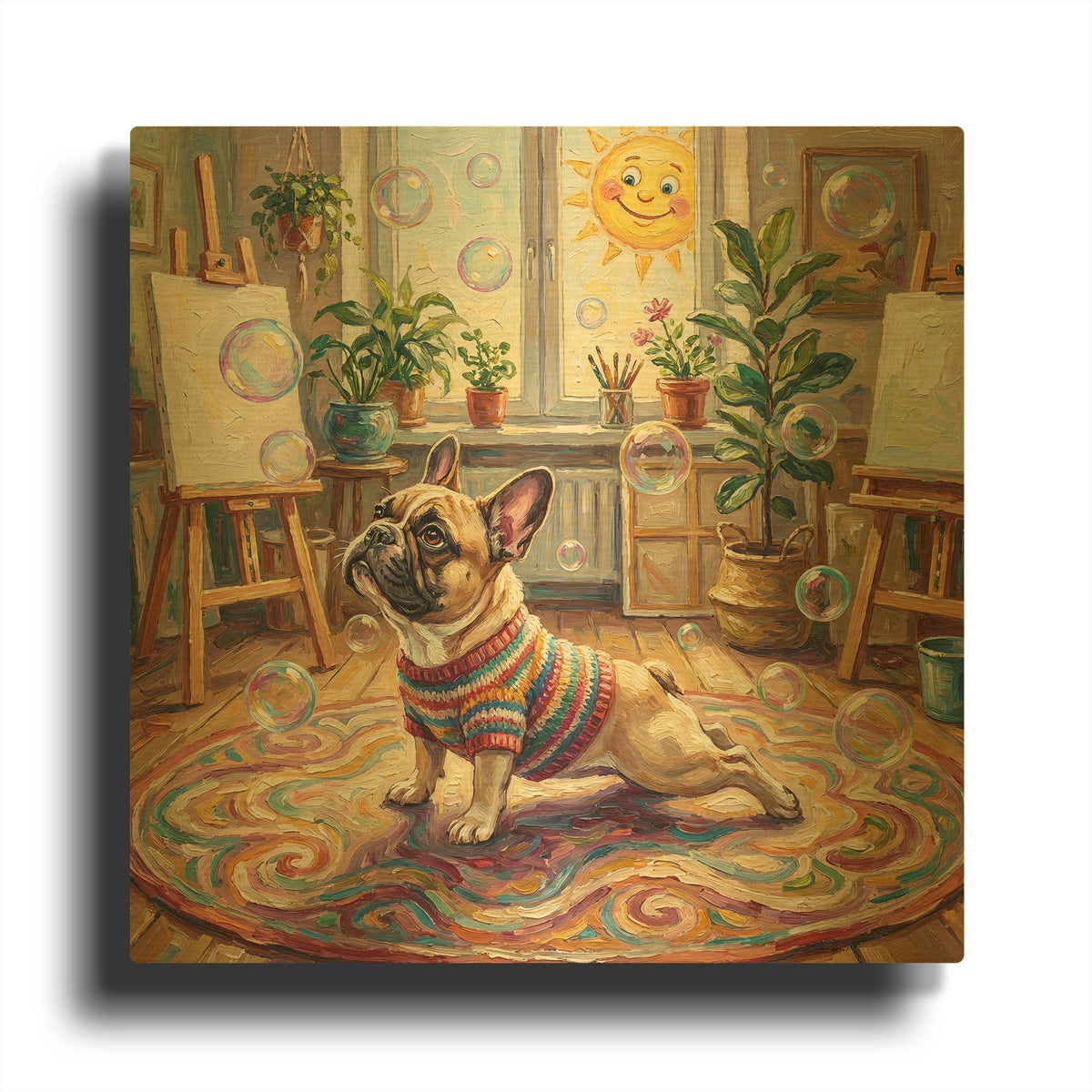 'French Bulldog Yoga Cobra Pose' By Rich Monet Gold Metal Wall Art