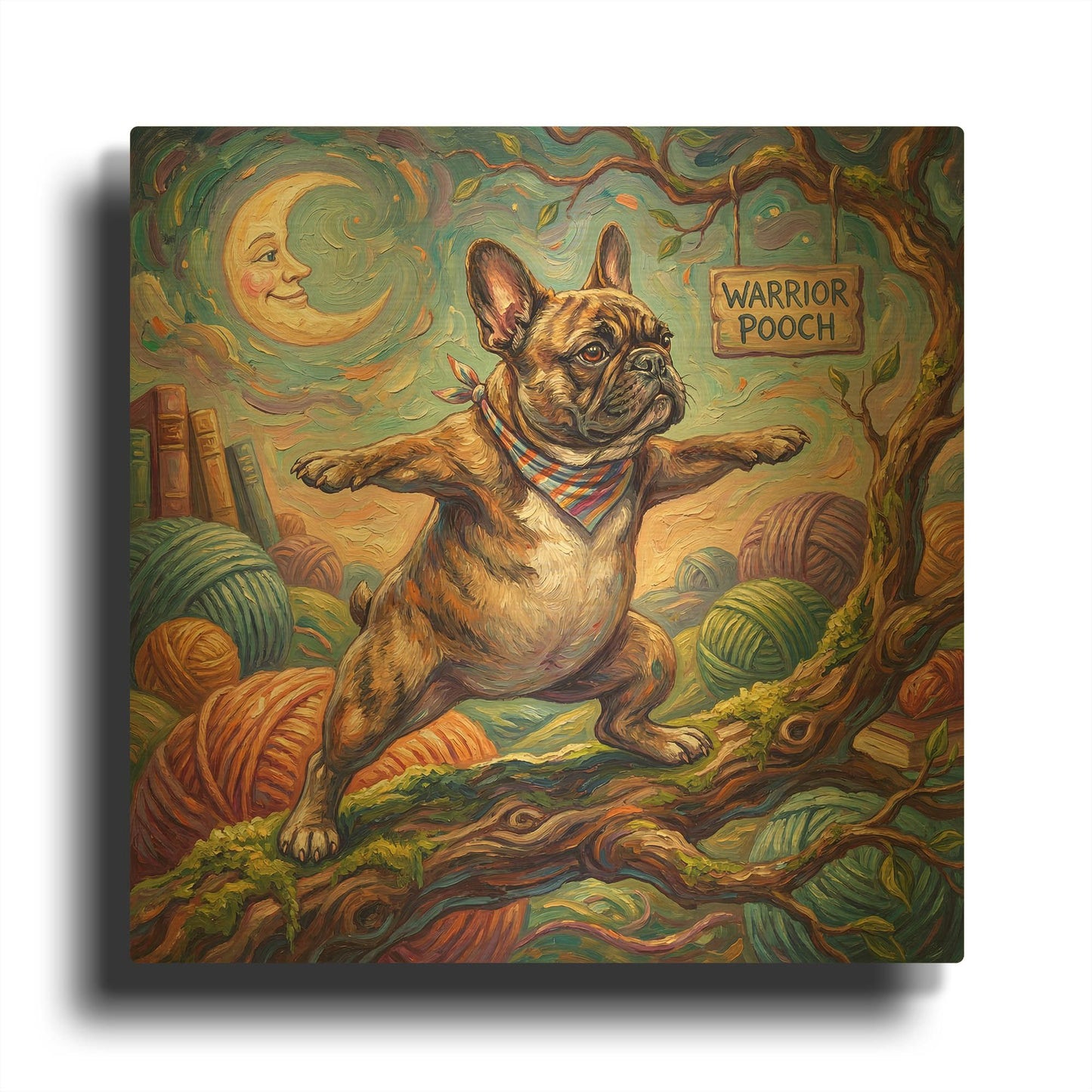 'French Bulldog Yoga Warrior Pose' By Rich Monet Gold Metal Wall Art